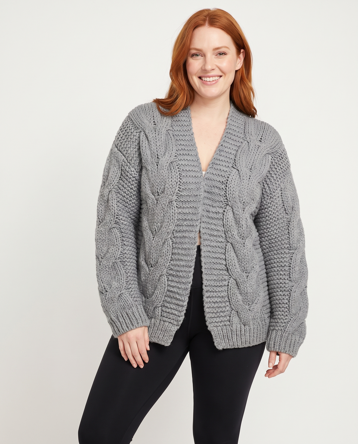 Amber Oversize Open Chunky Knit Cardigan for Women in Gray