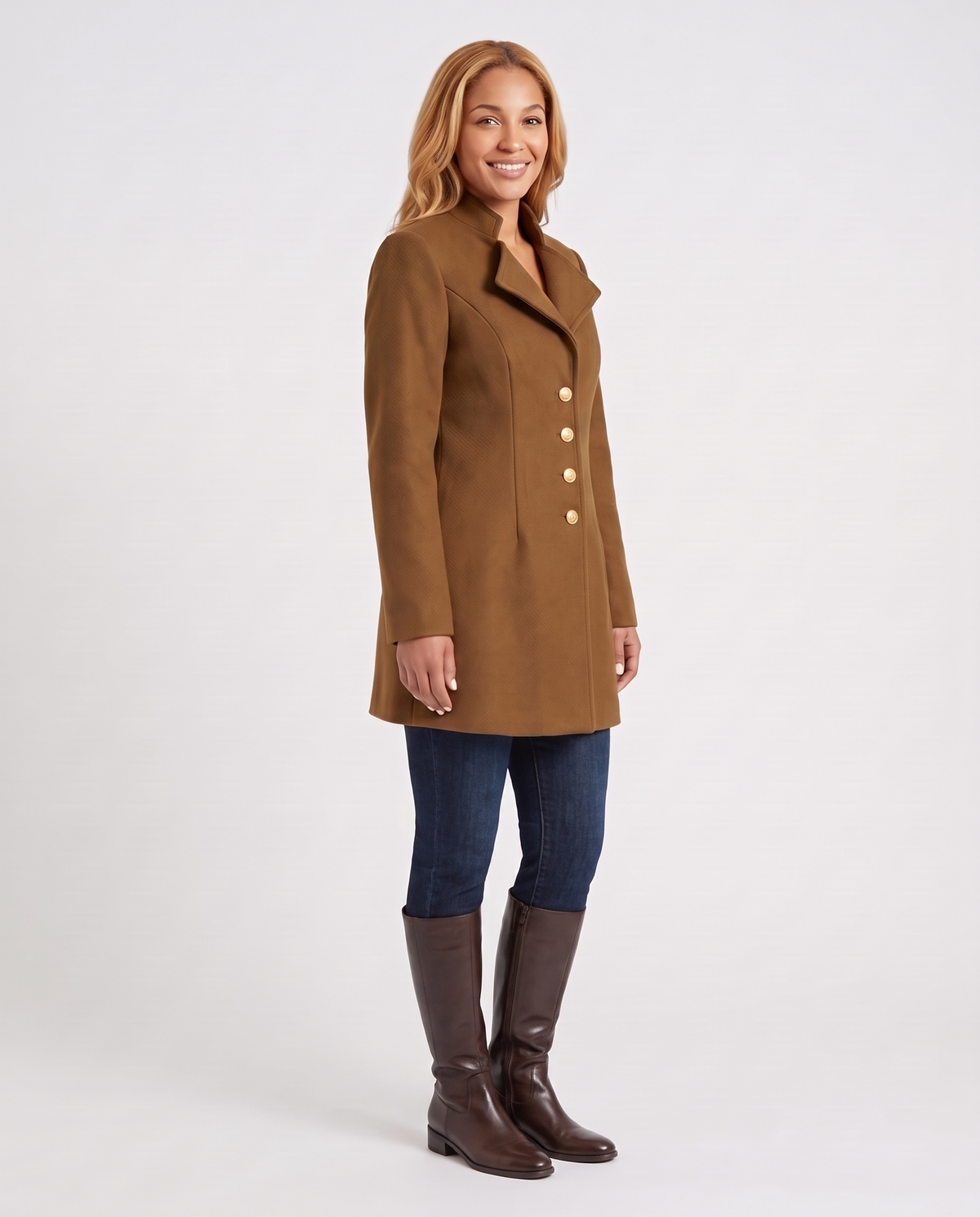 Amelia Women's Wool Winter Coat - Brown - three quarter view