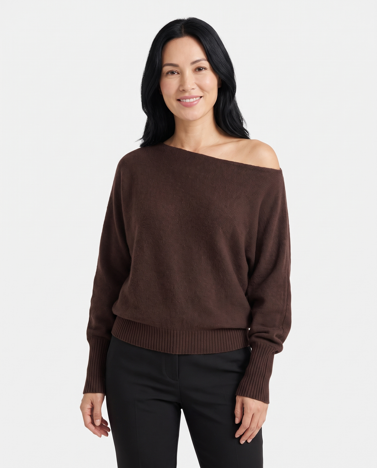 Astrid-Rose Asymmetric Sweater in Dark Brown