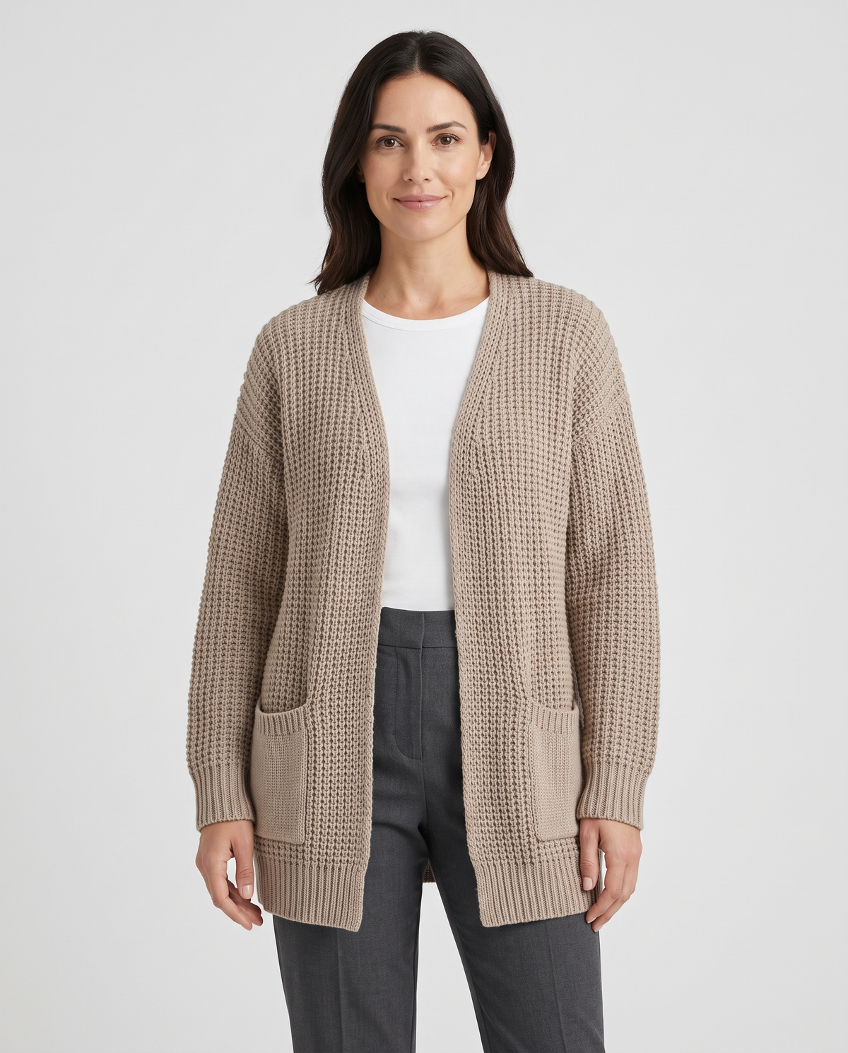 Bea Women's Long Knitted Cardigan - Beige