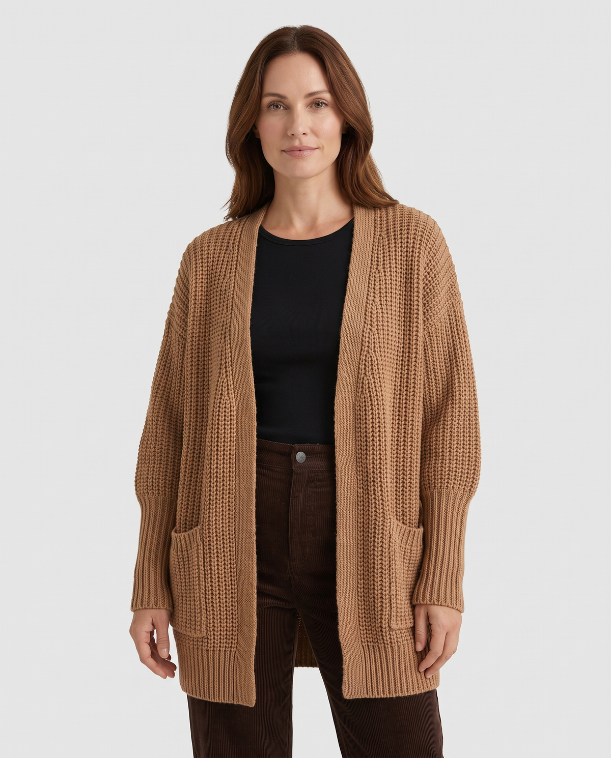 Bea Women's Long Knitted Cardigan - Brown