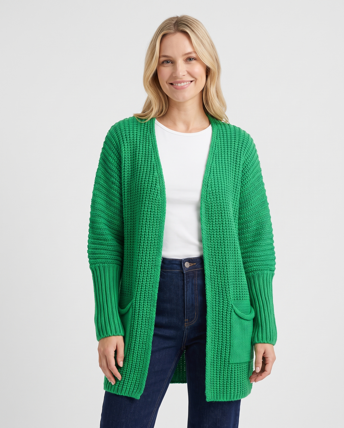 Bea Women's Long Knitted Cardigan - Green