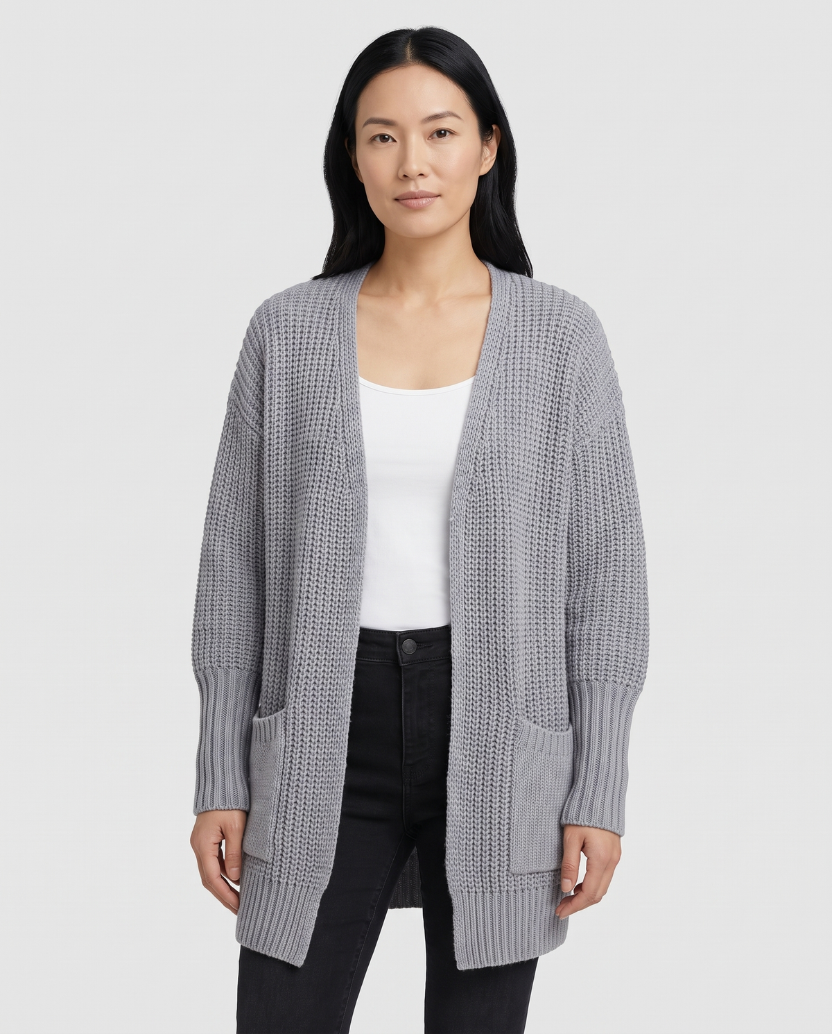 Bea Women's Long Knitted Cardigan - Grey