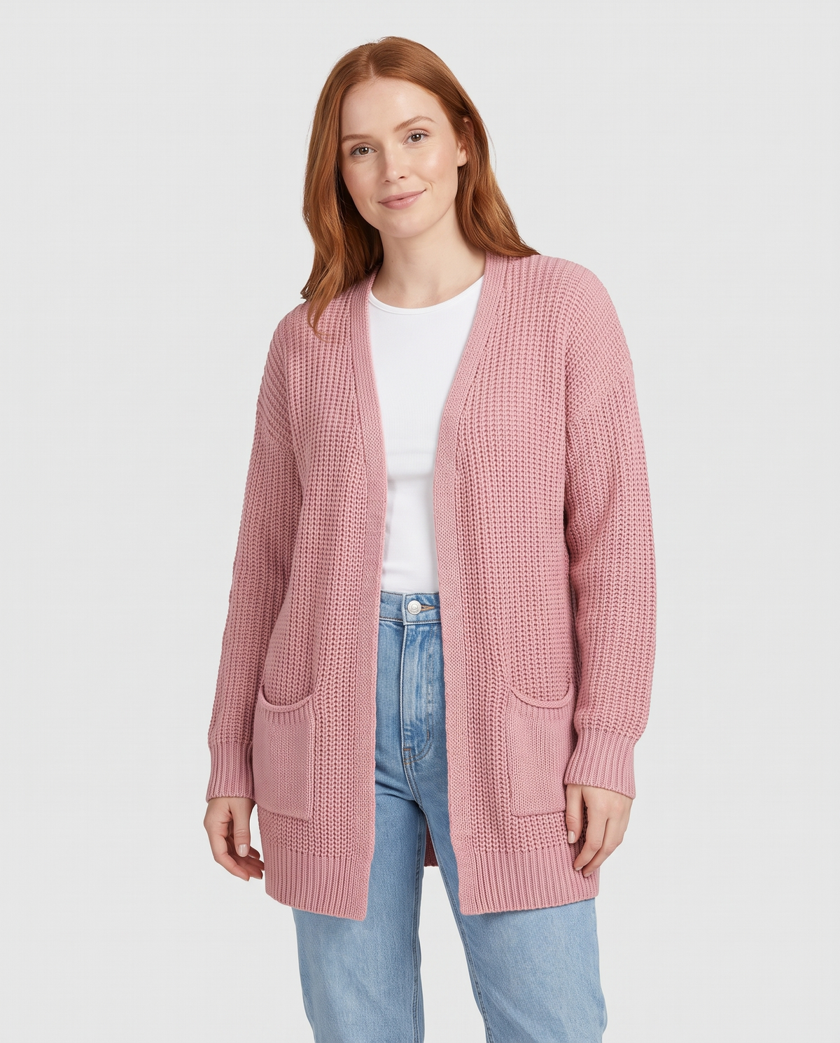 Bea Women's Long Knitted Cardigan - Pink