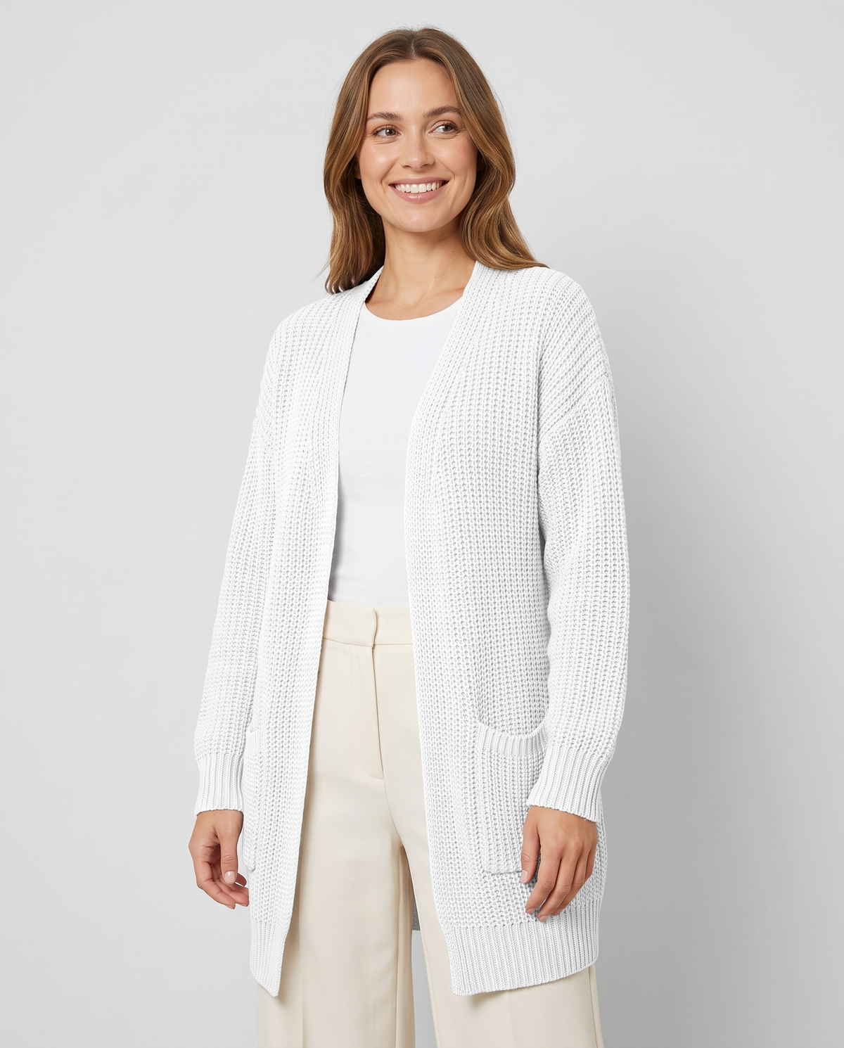 Bea Women's Long Knitted Cardigan - White