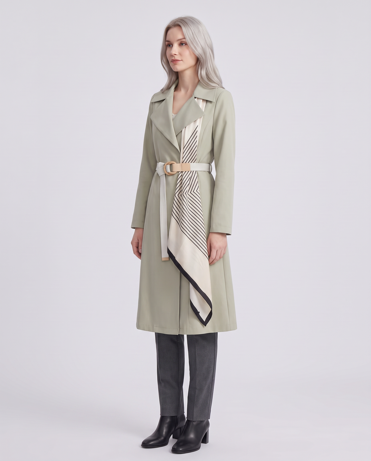 Bonnie Women's Long Trench Coat - Green - three quarter view