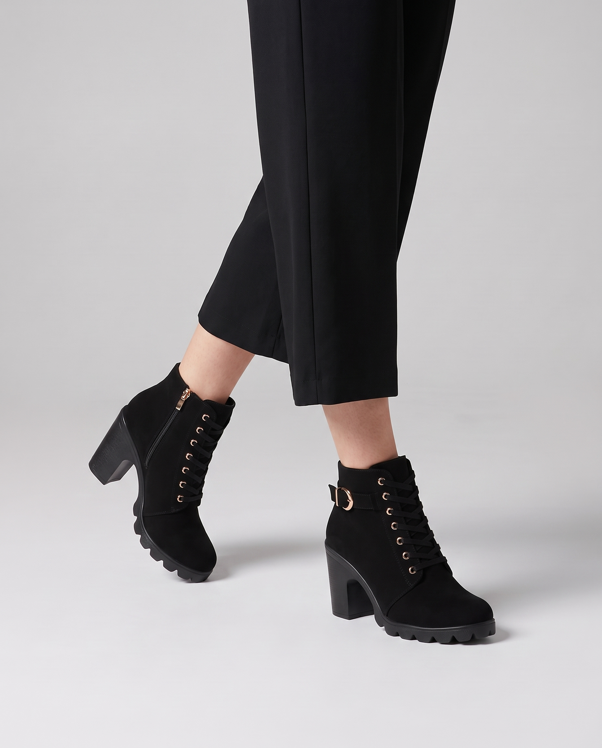 Bryony Women's Leather Heeled Ankle Boots - Black