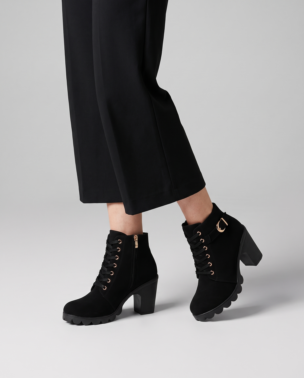 Bryony Women's Leather Heeled Ankle Boots - Black