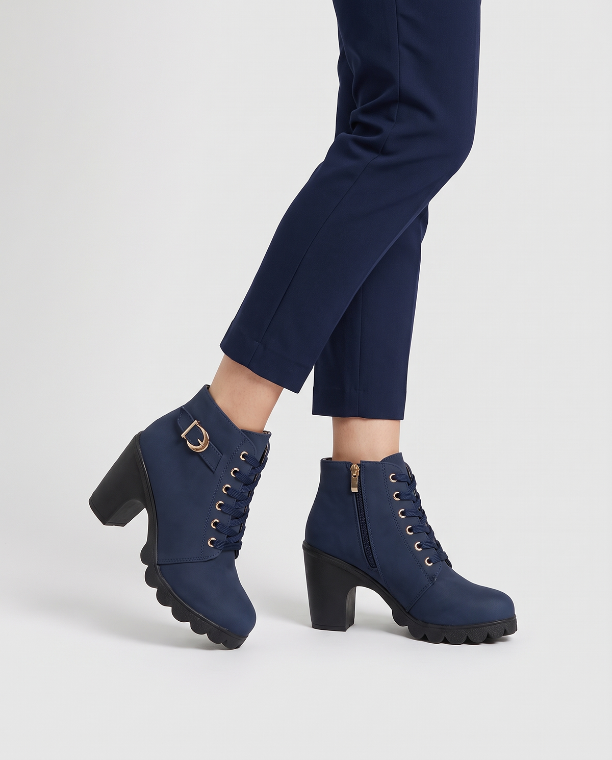 Bryony Women's Leather Heeled Ankle Boots - Blue
