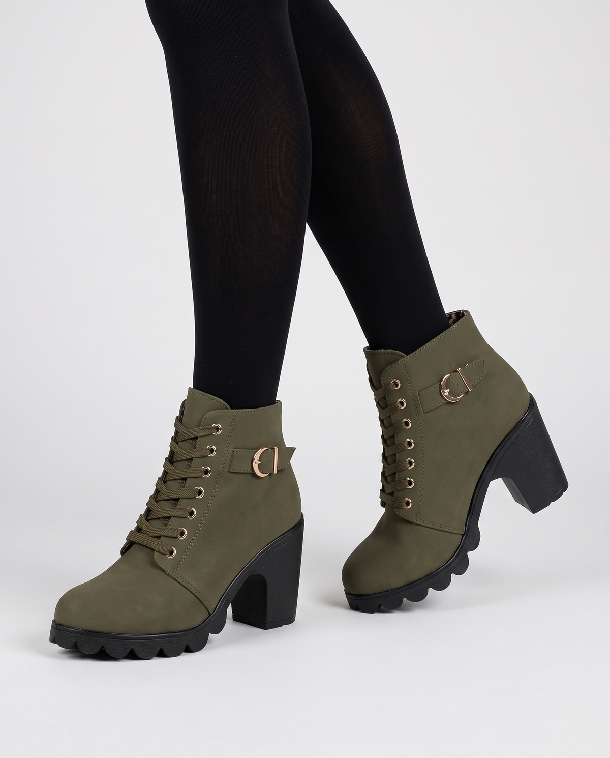 Bryony Women's Leather Heeled Ankle Boots - Olive Green