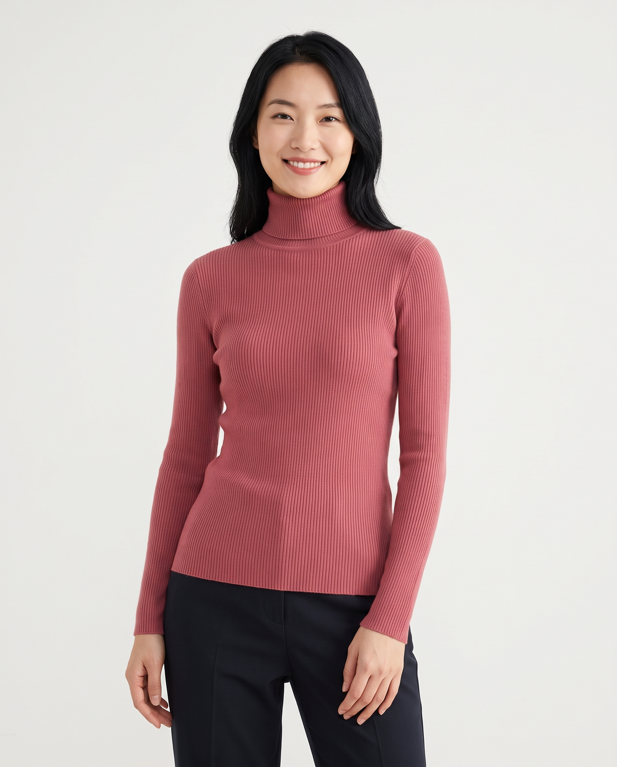 Camille Cashmere Turtleneck in Rosewood Blush