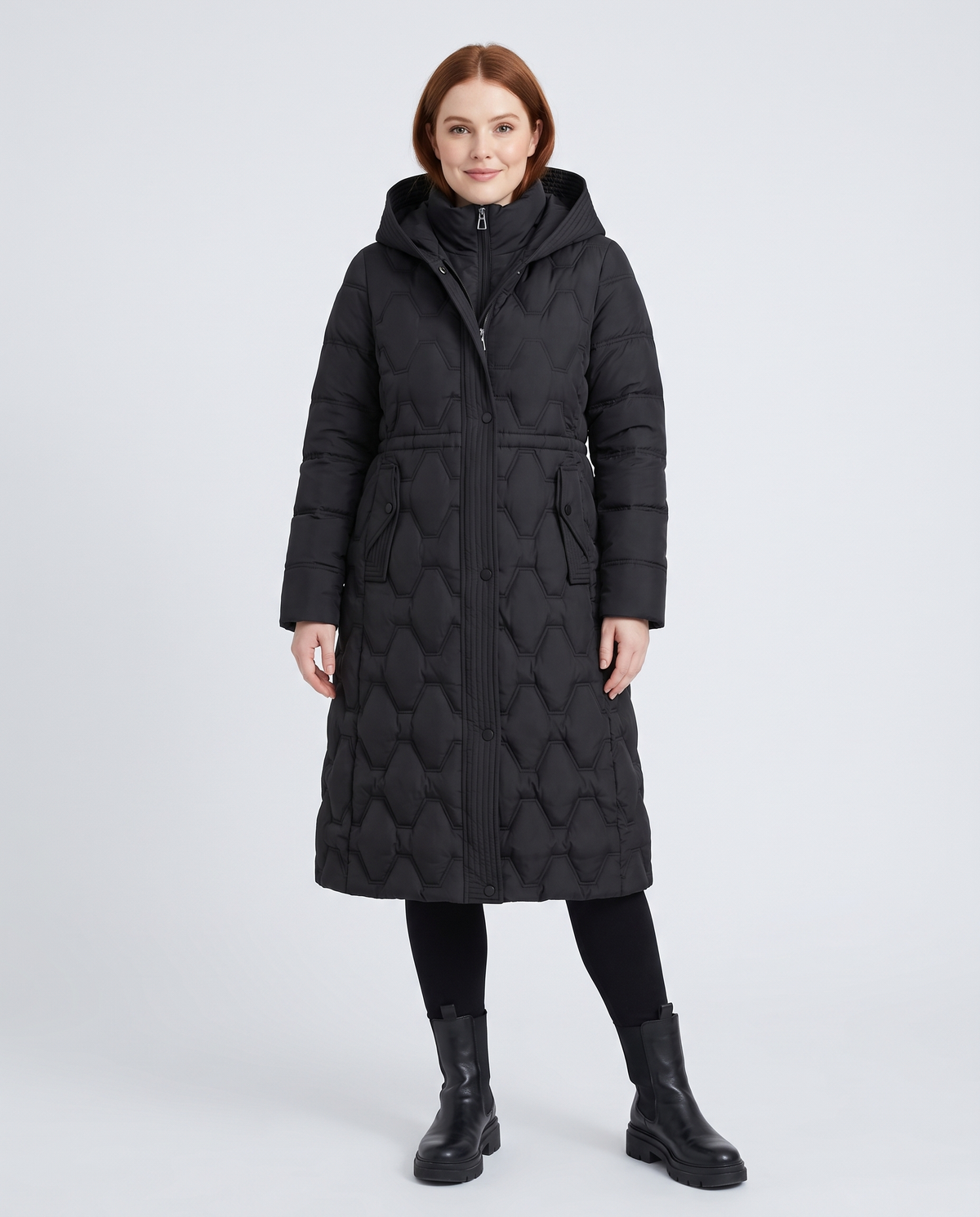 Cara Women's Winter Down Padded Long Puffer Coat in Black