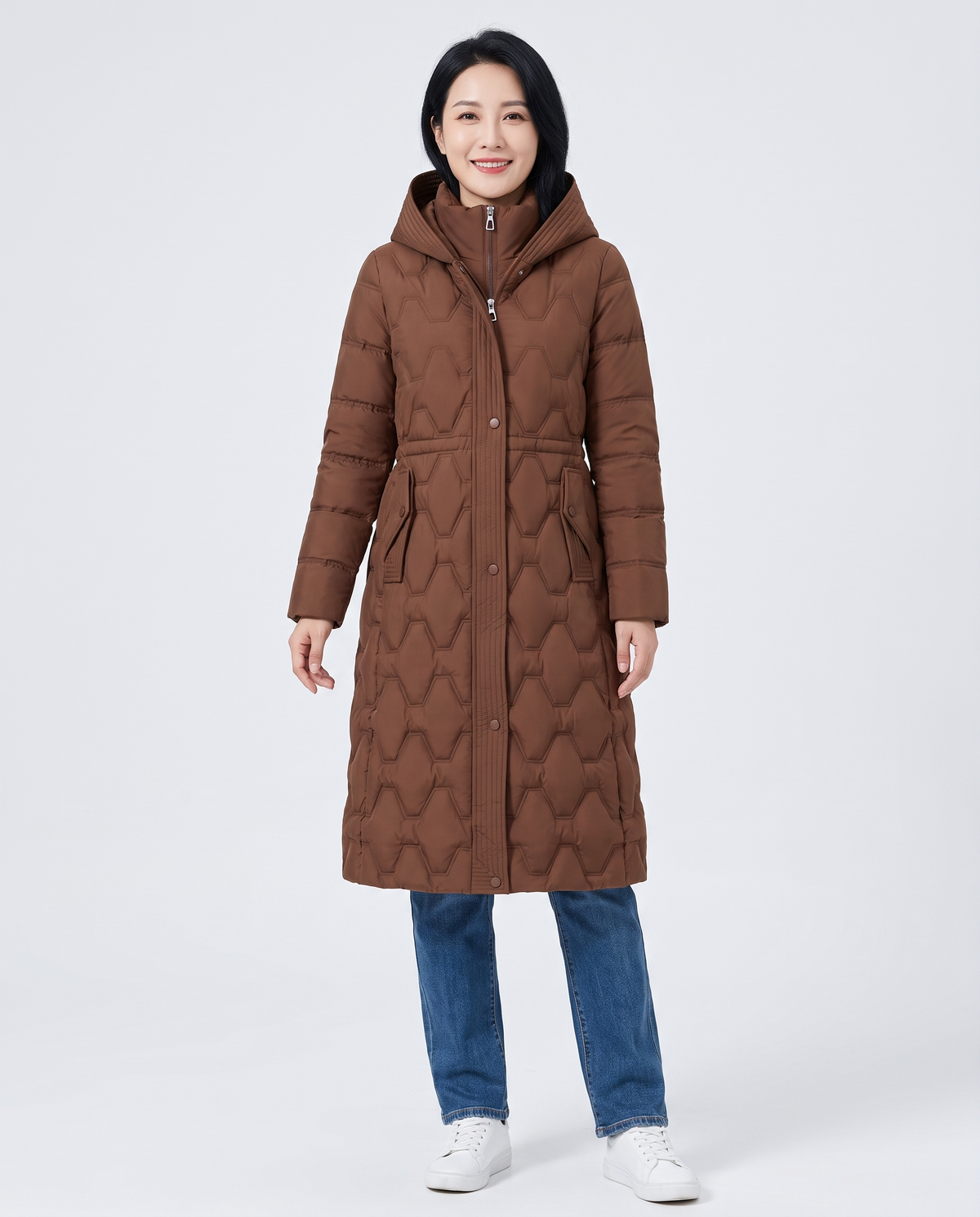 Cara Women's Winter Down Padded Long Puffer Coat in Brown