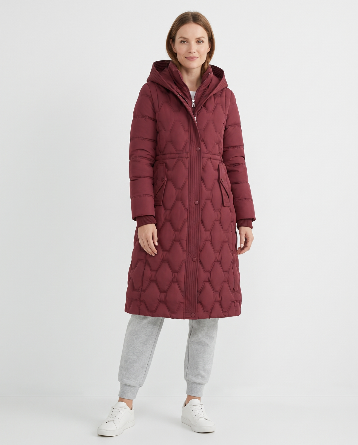Cara Women's Winter Down Padded Long Puffer Coat in Red
