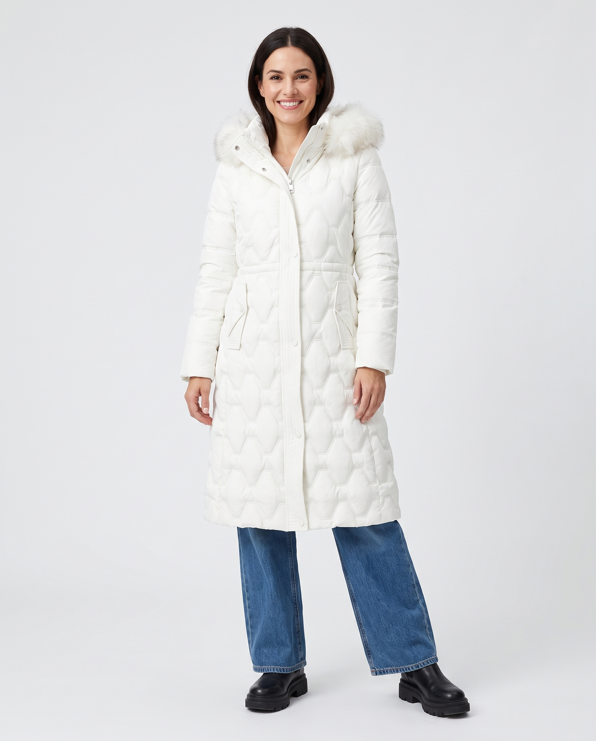 Cara Women's Winter Down Padded Long Puffer Coat in White