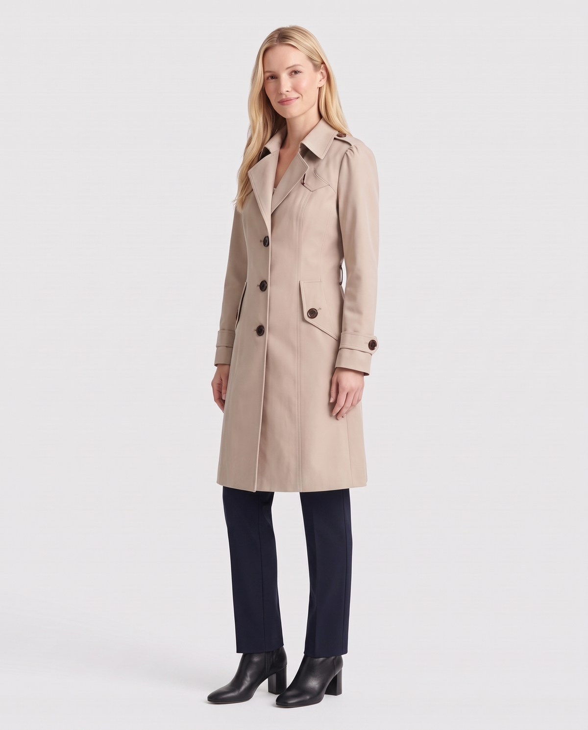 Chloe Women's Long Belted Trench Coat - Beige - three quarter view