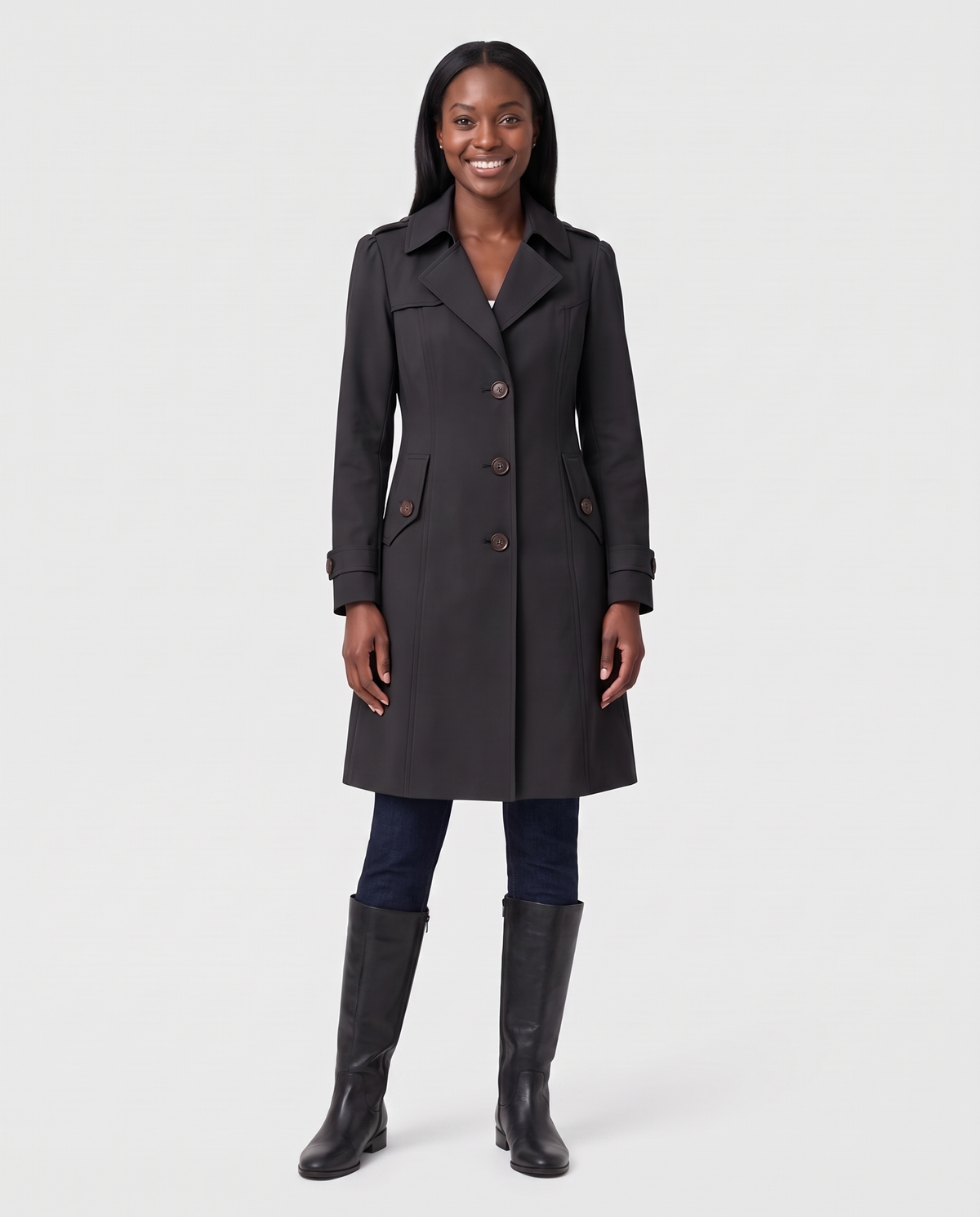 Chloe Women's Long Belted Trench Coat - Black