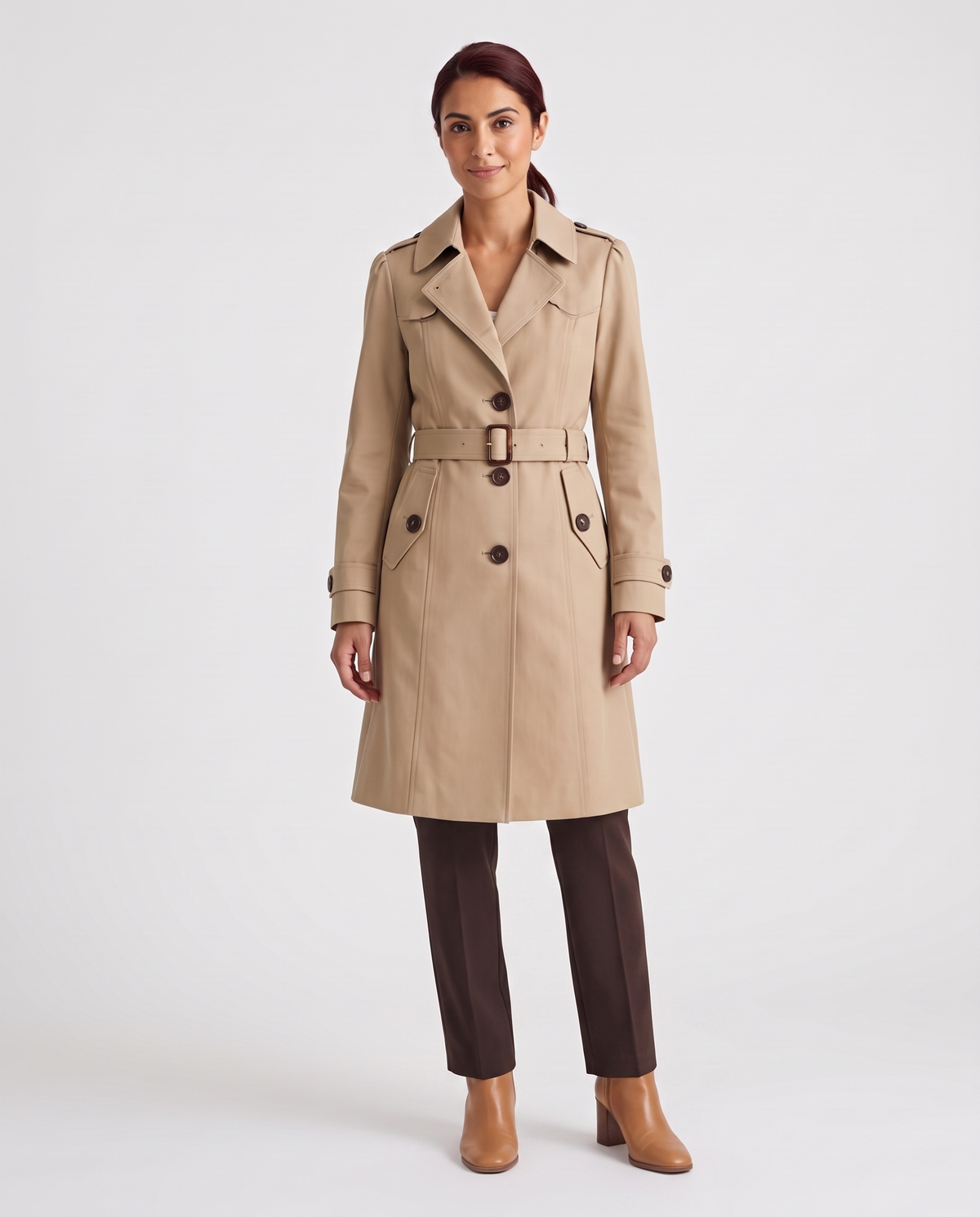 Chloe Women's Long Belted Trench Coat - Khaki
