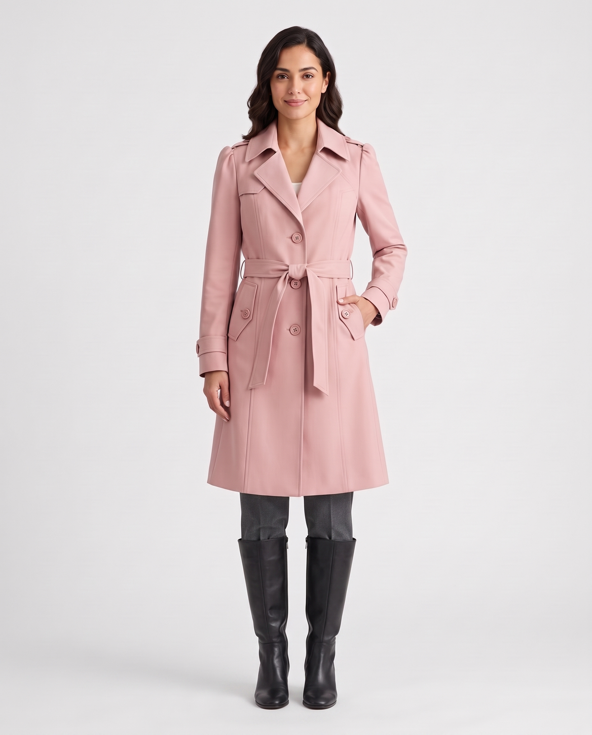Chloe Women's Long Belted Trench Coat - Pink