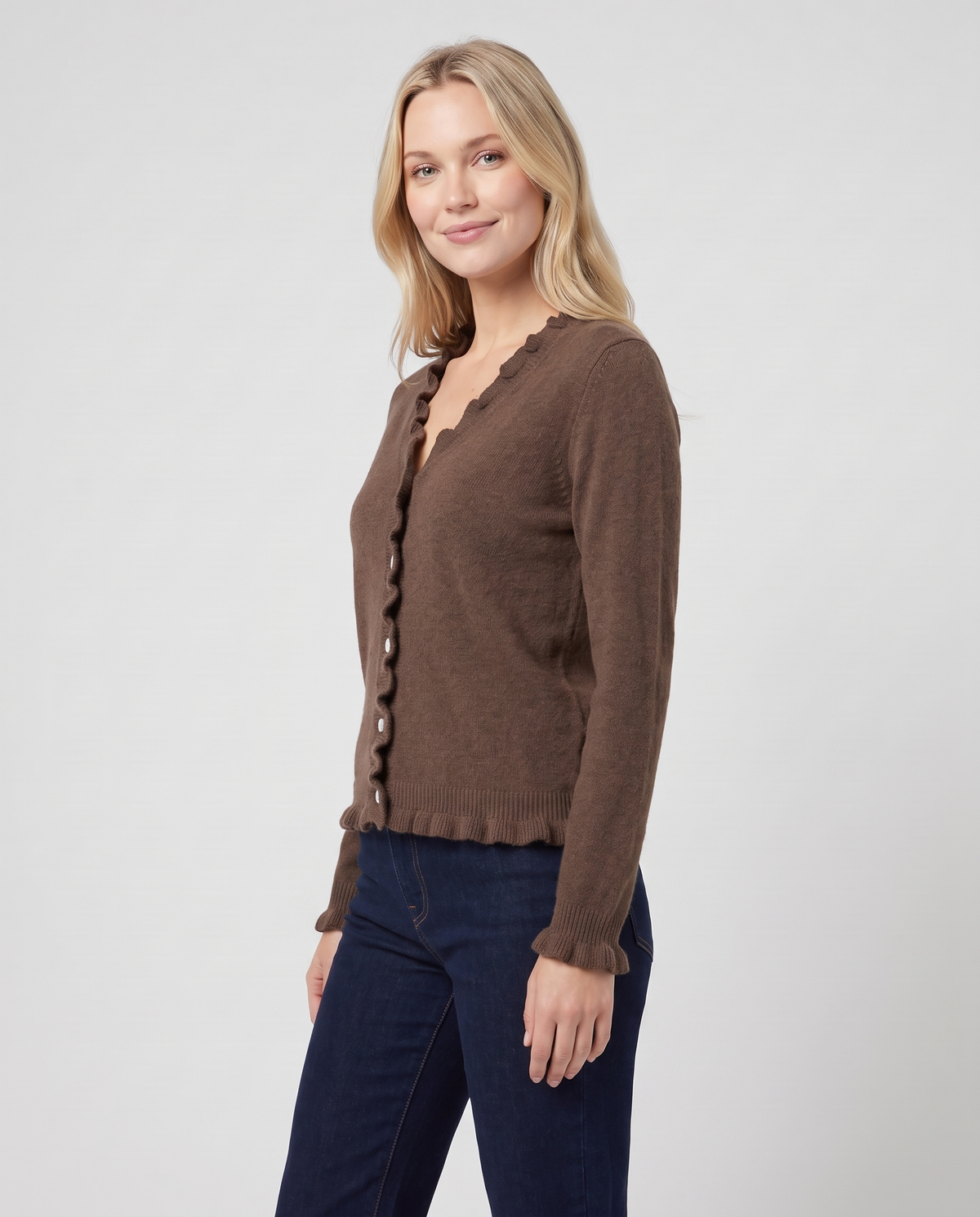 Clara Women's Knitted Cardigan - Brown - three quarter view