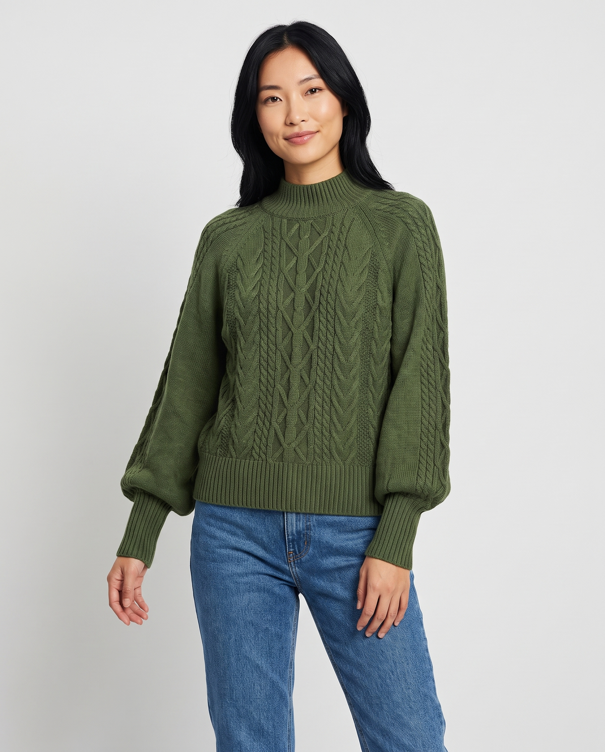 Clemmie Women's Cable Knit Jumper in Green