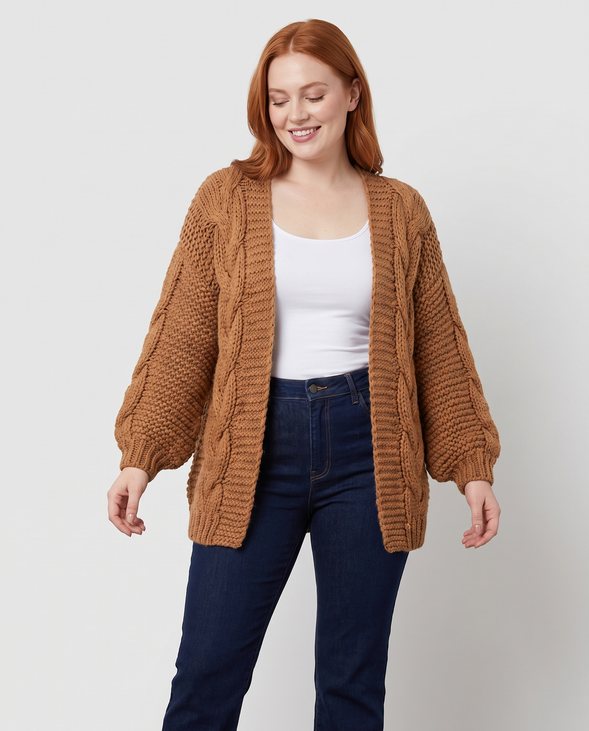 Dora Women's Long Chunky Knit Cardigan in Brown