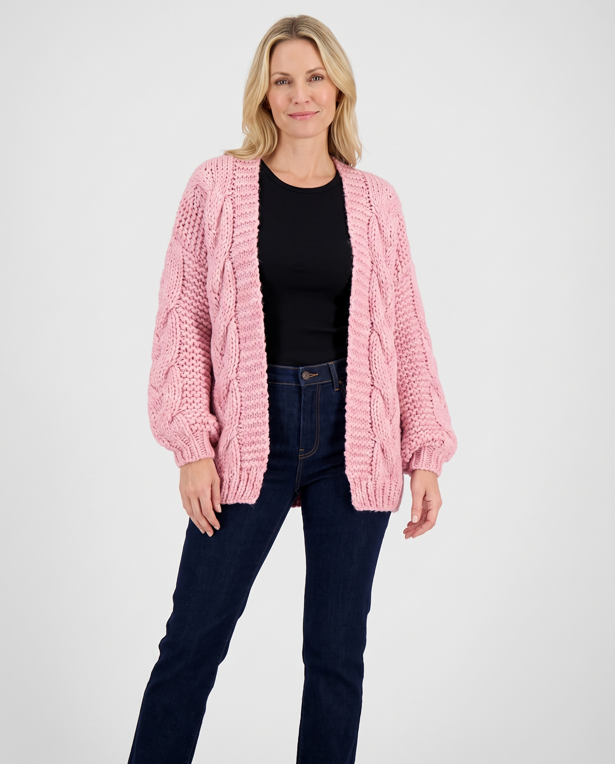 Dora Women's Long Chunky Knit Cardigan in Pink