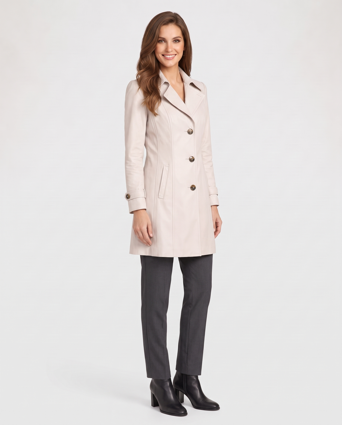 Edie Women's Trench Coat - Beige - three quarter view