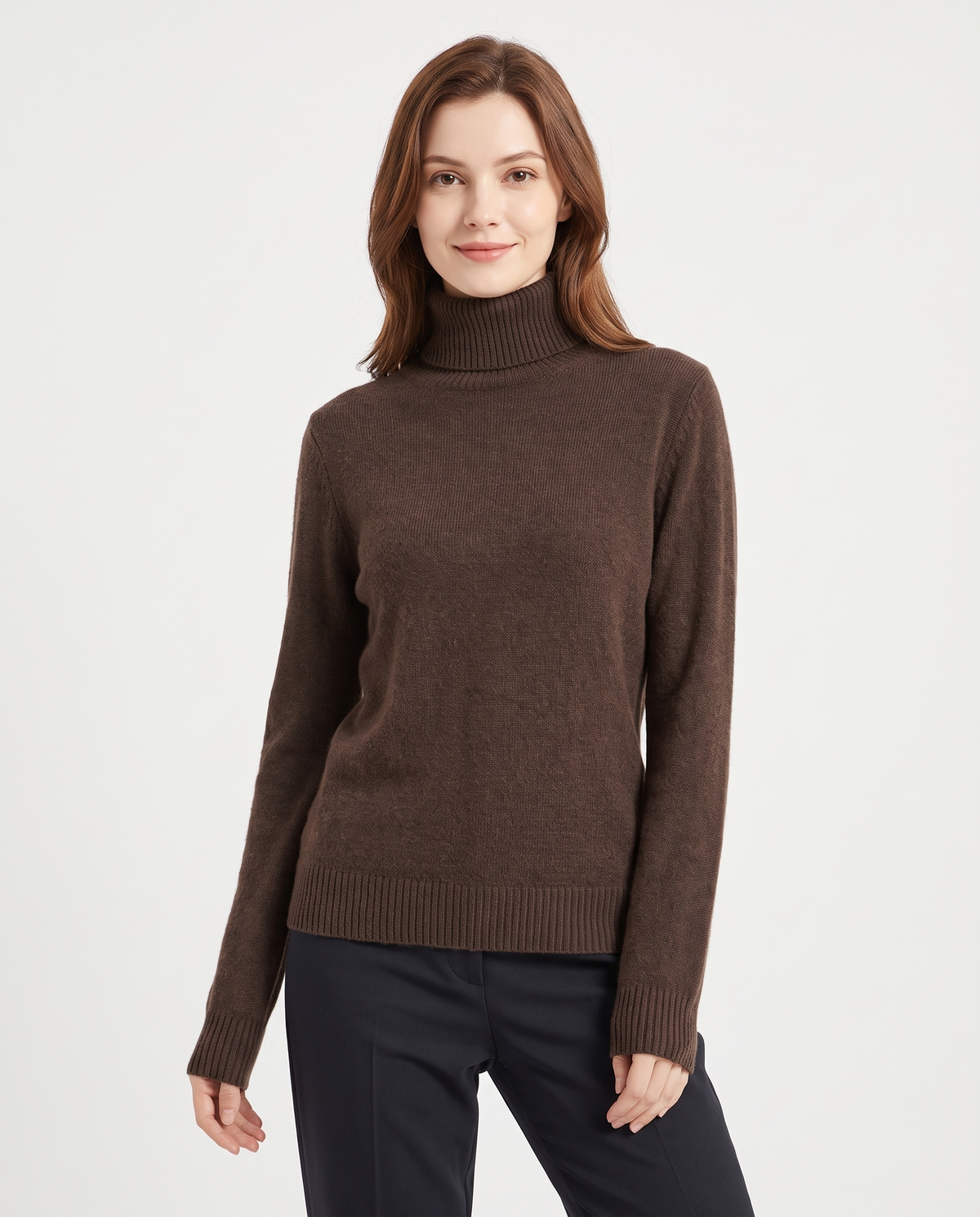 Elena Cashmere Turtleneck in Dark Brown
