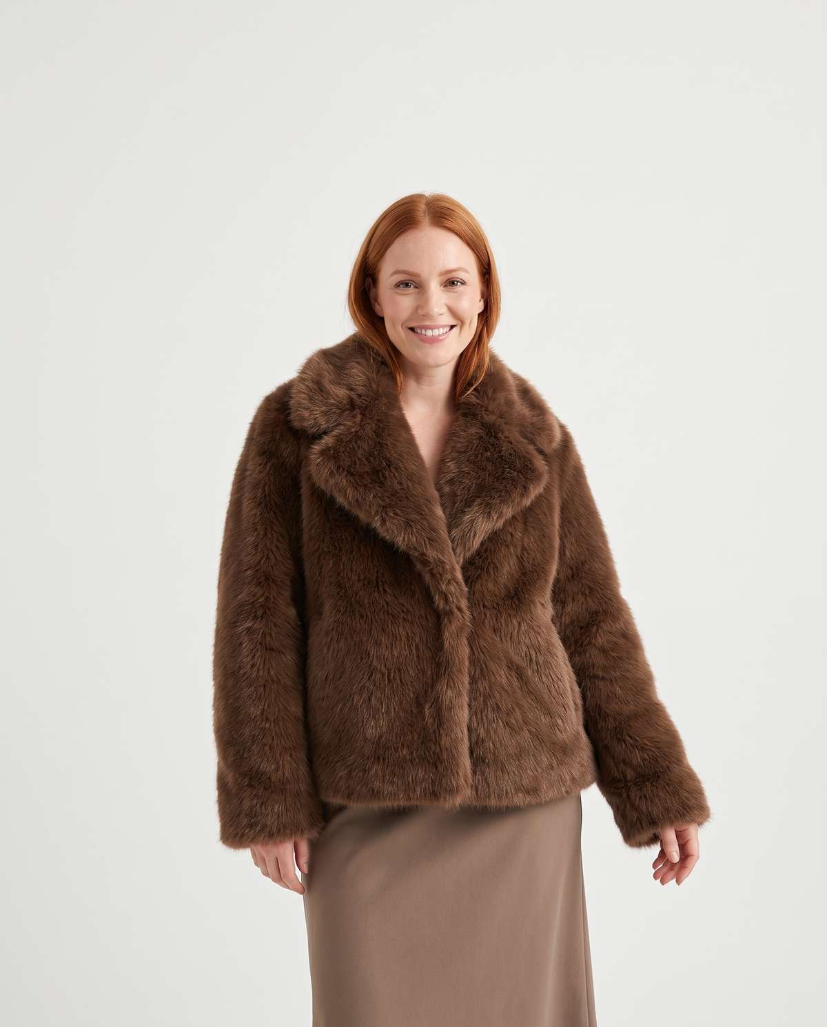 Ella Women's Winter Plush Faux Fur Jacket in Coffee