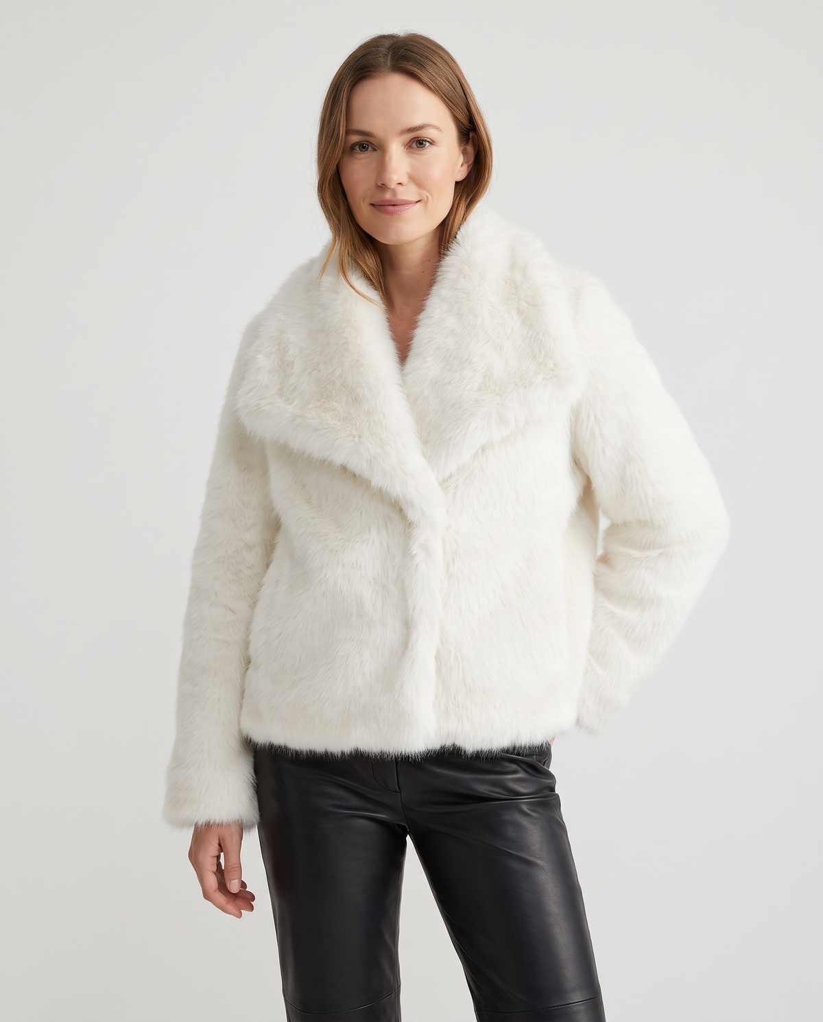 Ella Women's Winter Plush Faux Fur Jacket in White