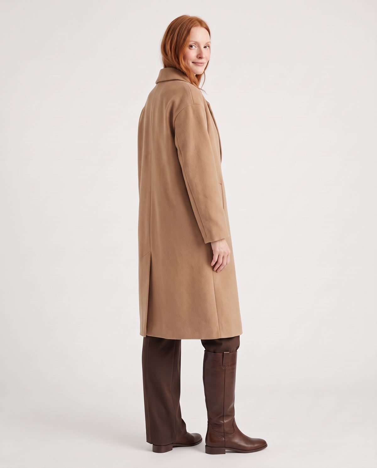 Elsie Women's Long Wool Winter Coat - Khaki - three quarter view