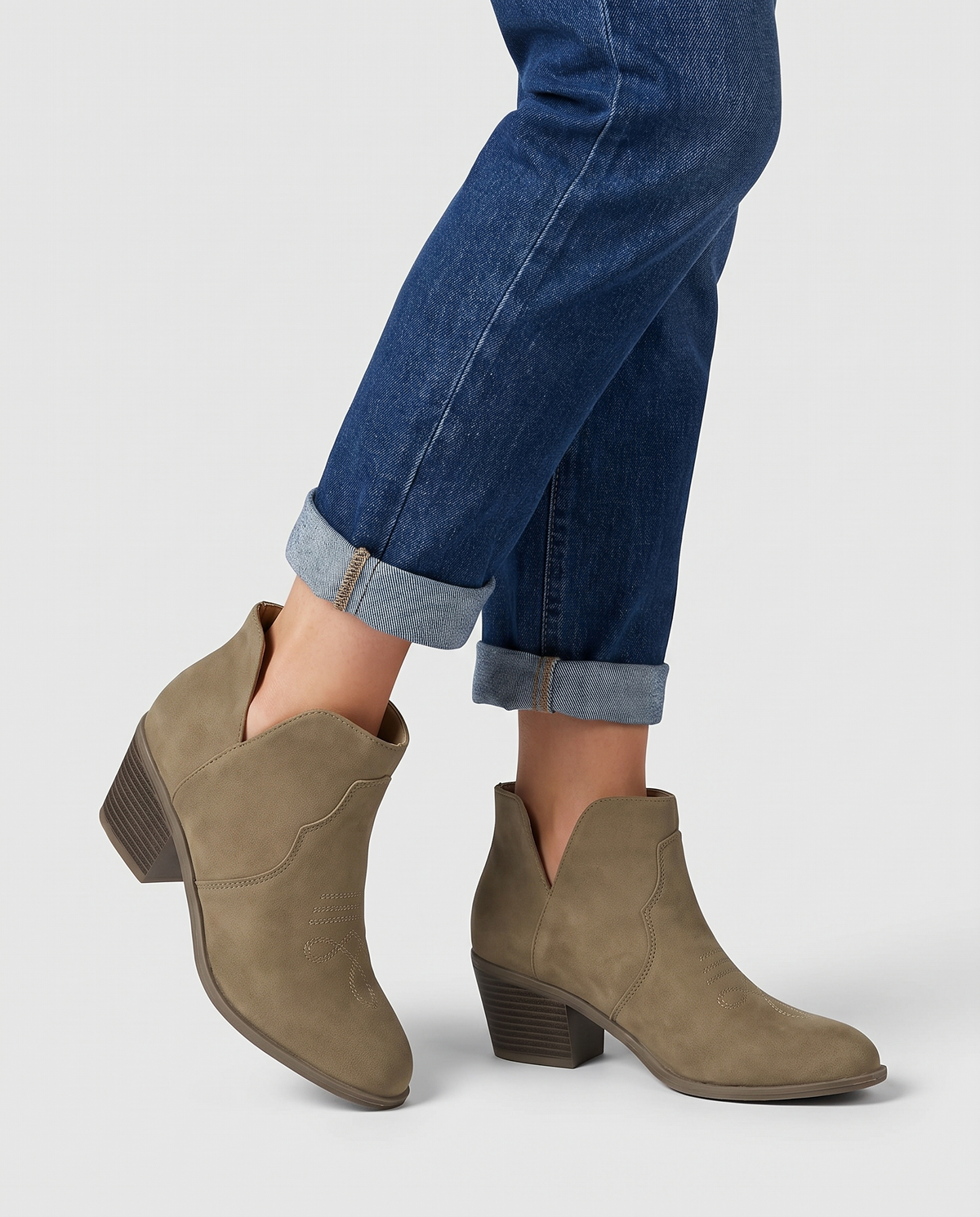 Elspeth Women's Western Heeled Ankle Boots - Khaki