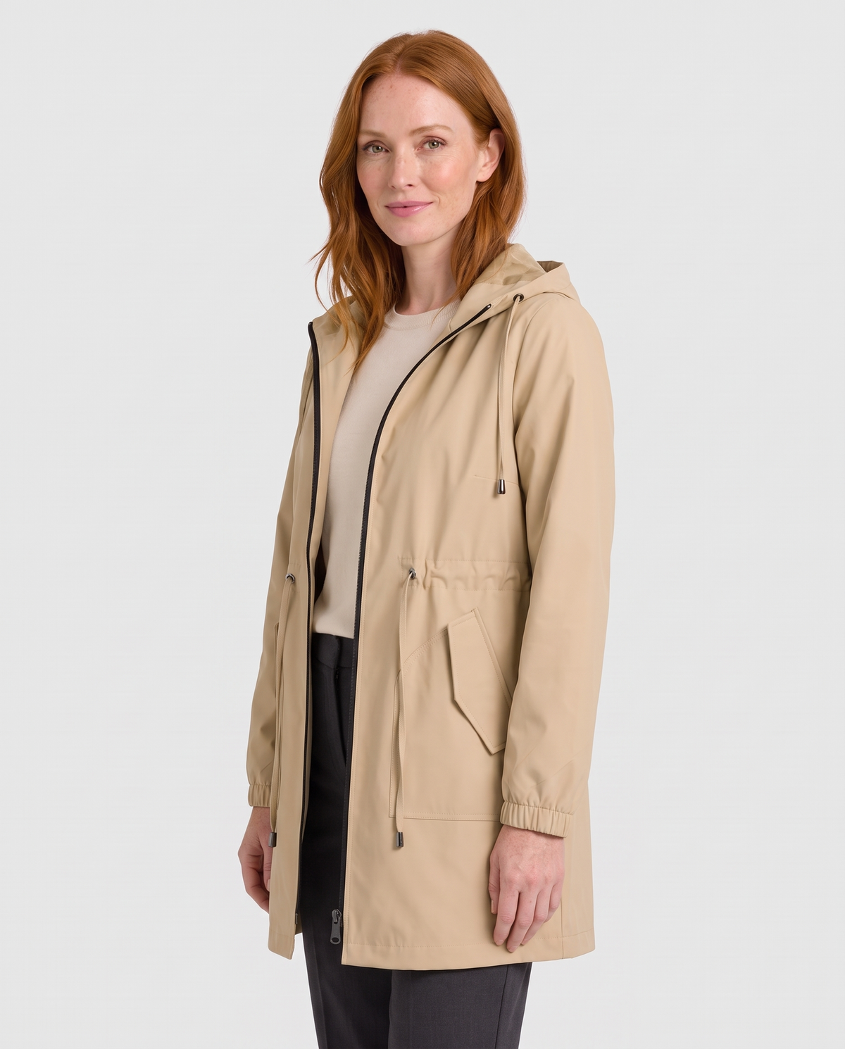 Emily Women's Rain Parka Waterproof Jacket - Beige - three quarter view