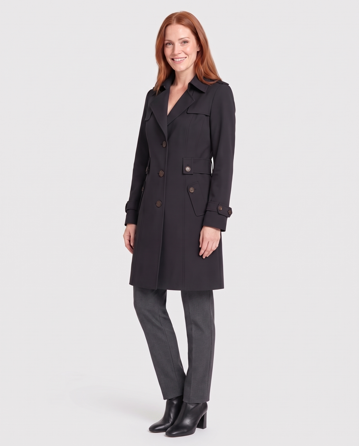 Emma Women's Tailored Trench Coat - Black - three quarter view