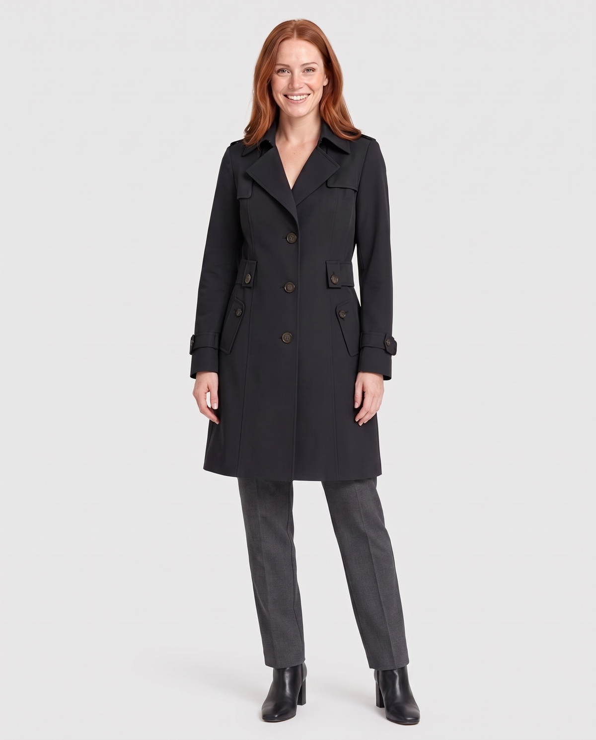 Emma Women's Tailored Trench Coat - Black