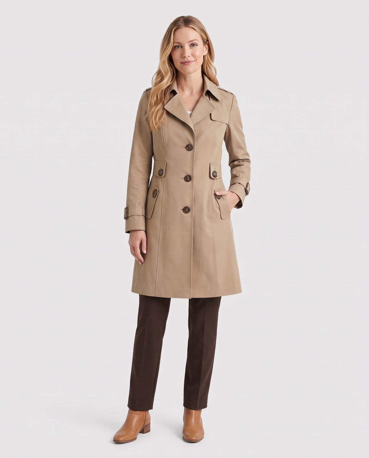 Emma Women's Tailored Trench Coat - Khaki