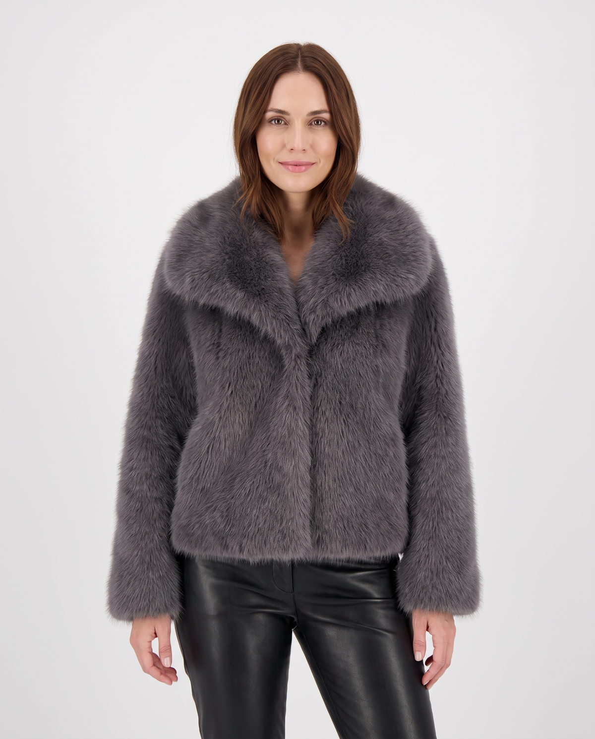 Enid Women's Winter Plush Faux Fur Jacket in Grey