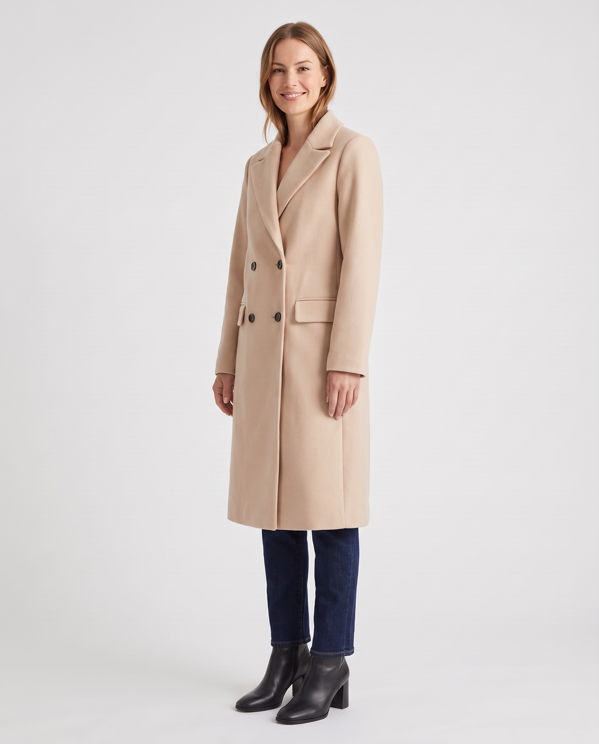Etta Women's Long Trench Coat - Beige - three quarter view