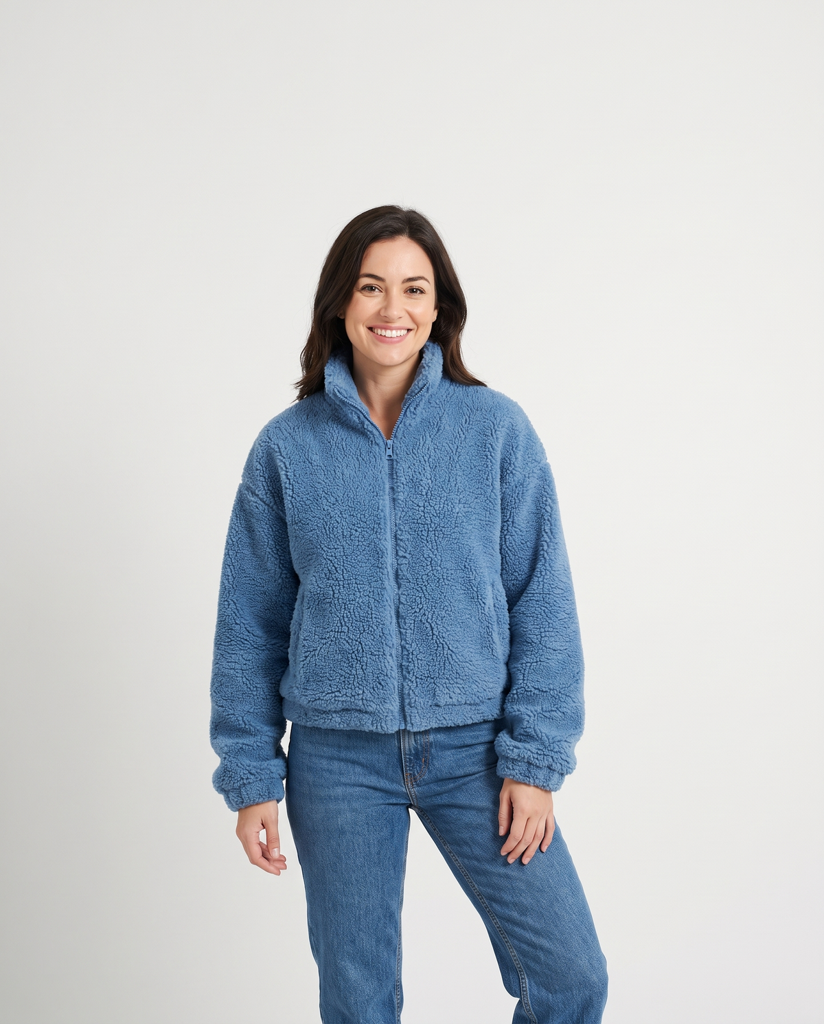 Faye Women's Winter Cropped Faux Fur Jacket in Blue
