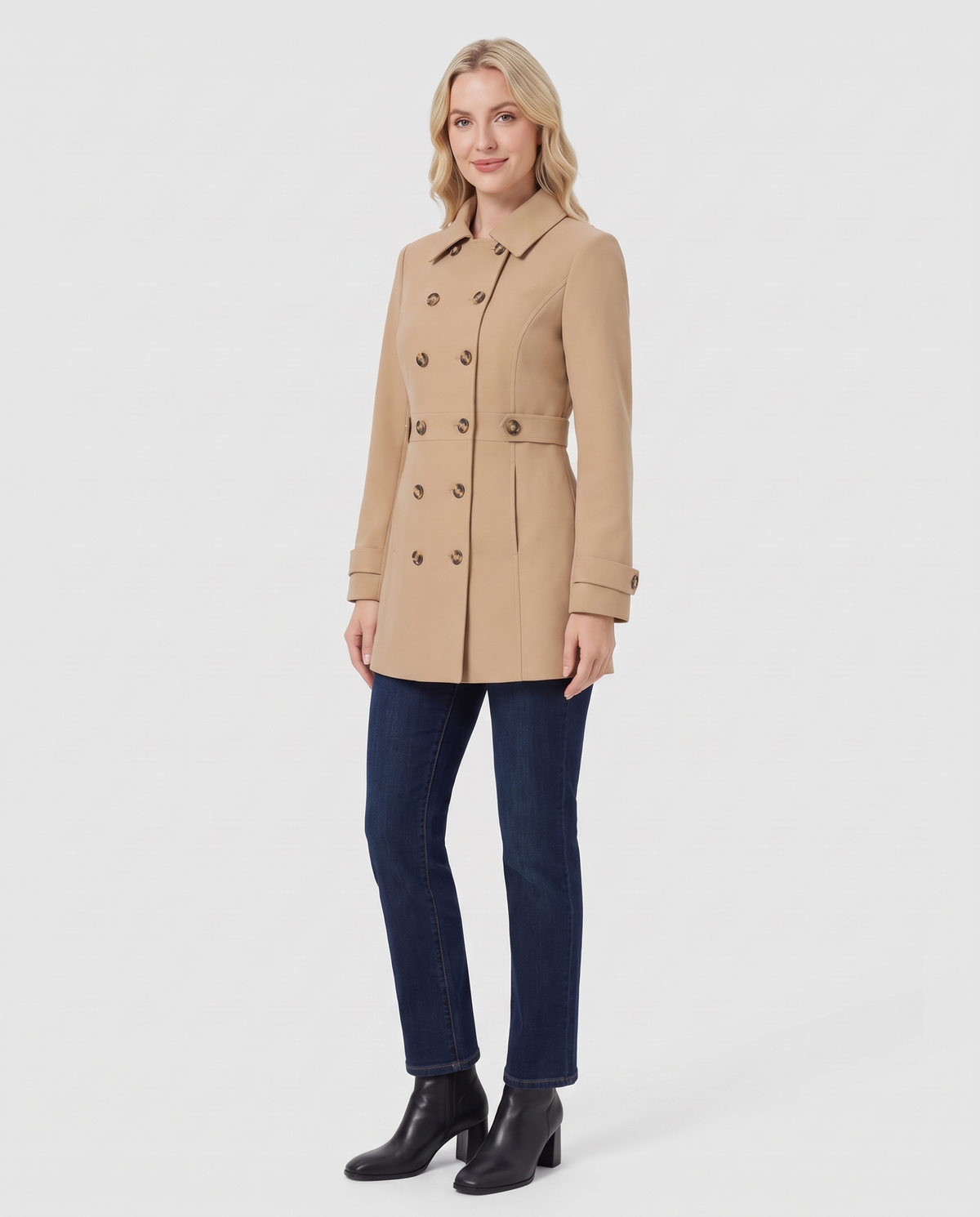 Flora Women's Trench Coat - Khaki - three quarter view