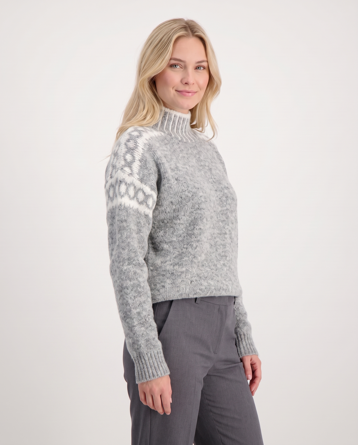 Florence Women's Knitted Jumper in Grey, three quarter view