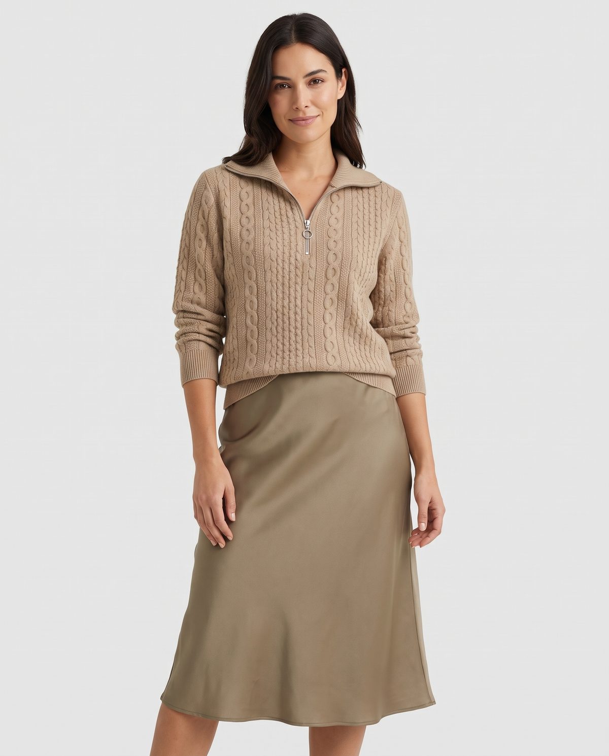 Georgia Women's Cable Knit Jumper in Khaki
