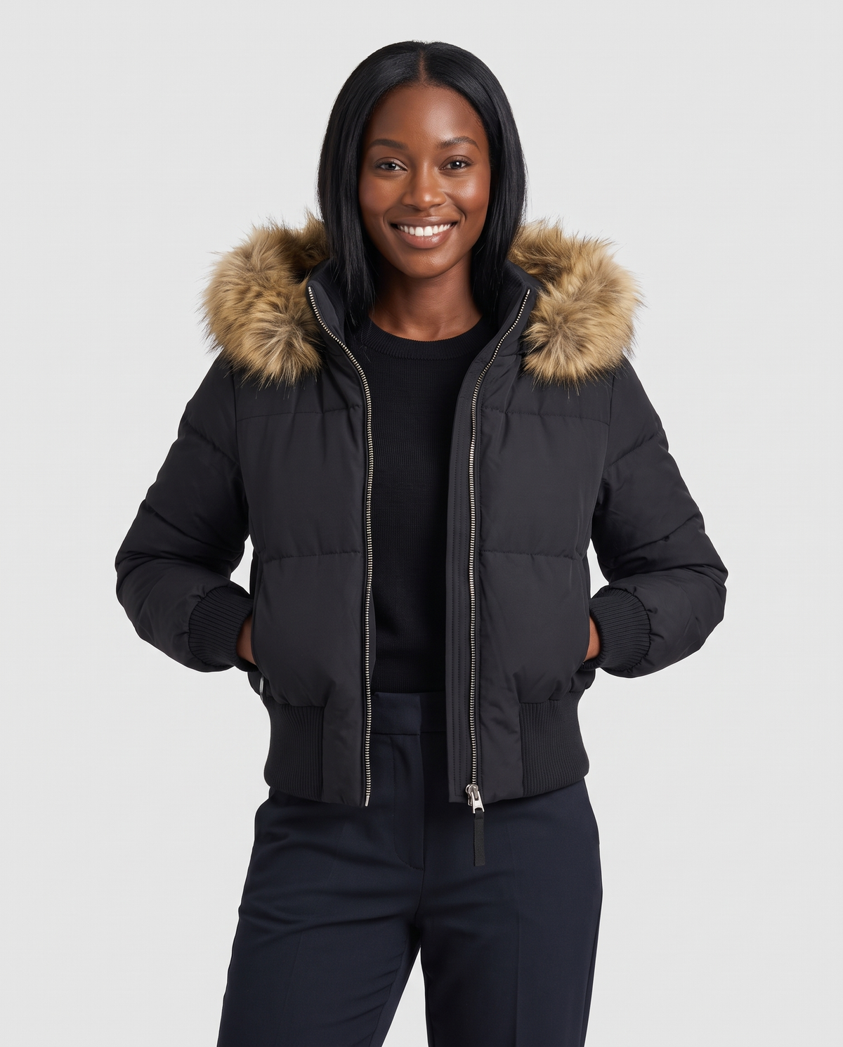 Grace Women's Quilted Cropped Puffer Jacket - Black