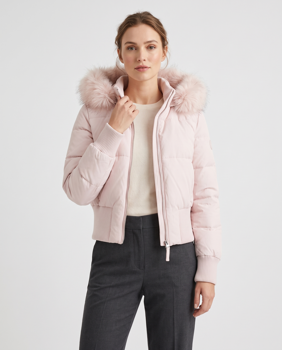 Grace Women's Quilted Cropped Puffer Jacket - Pink