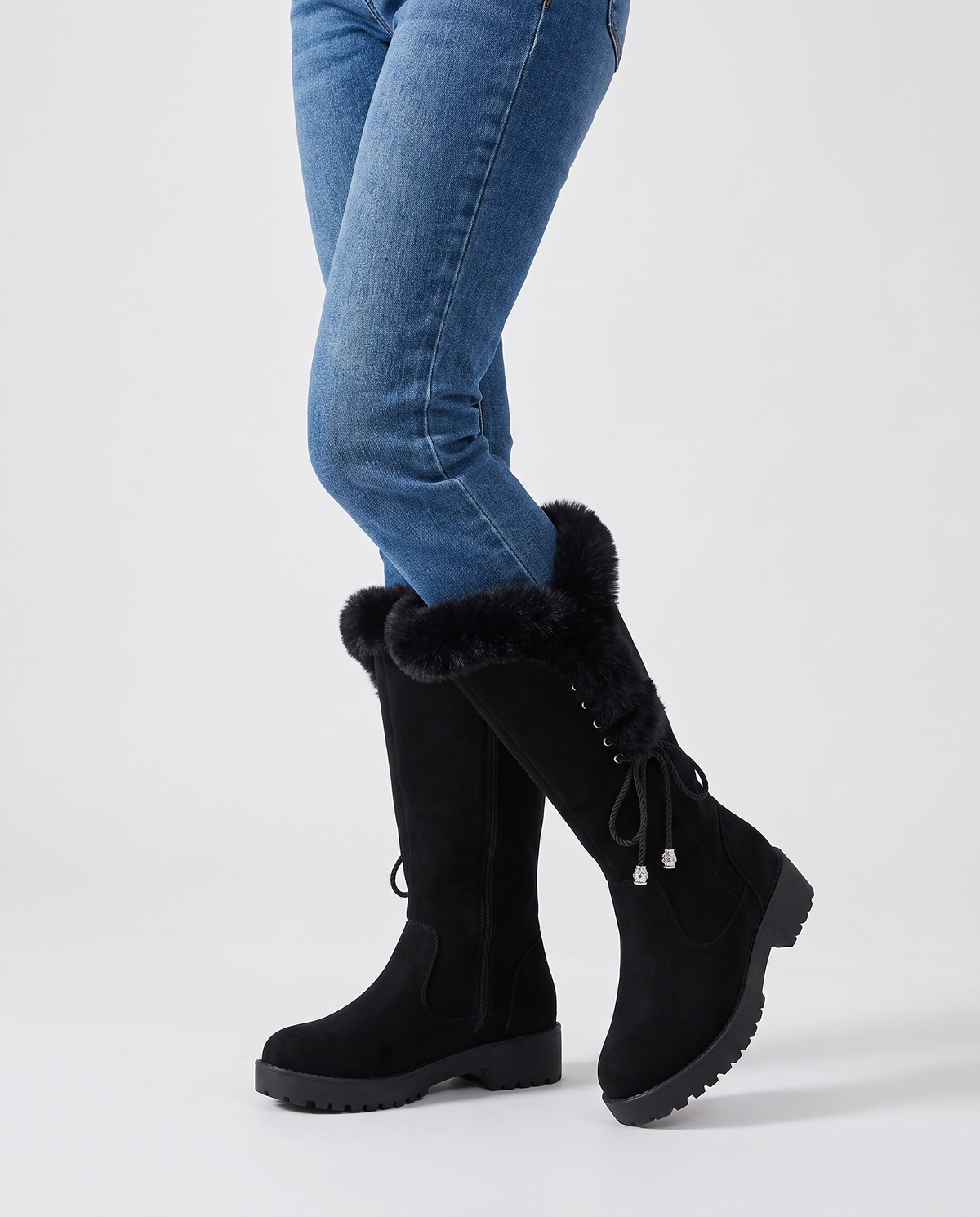 Greta Women's Suede Knee High Boots - Black