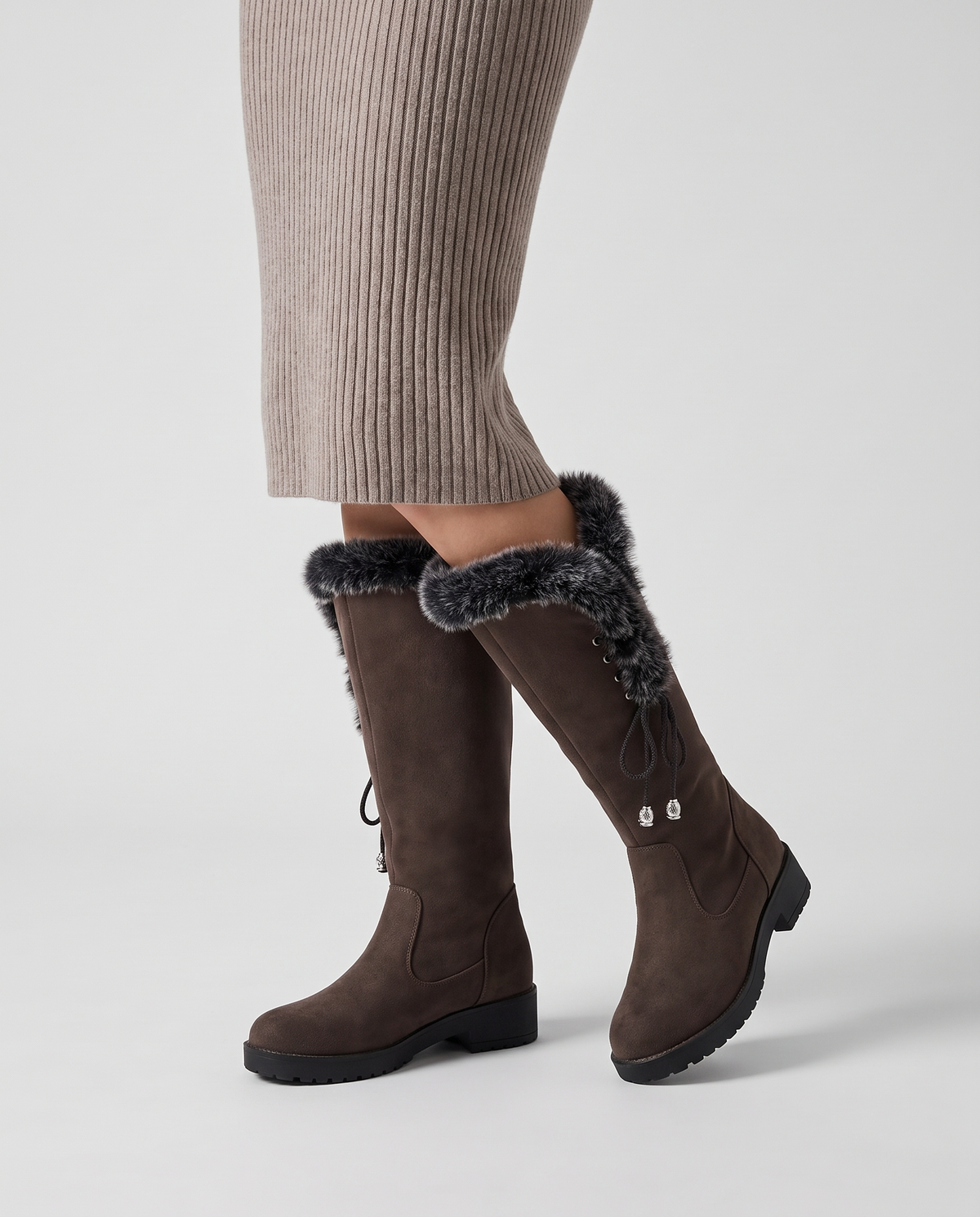 Greta Women's Suede Knee High Boots - Dark Brown