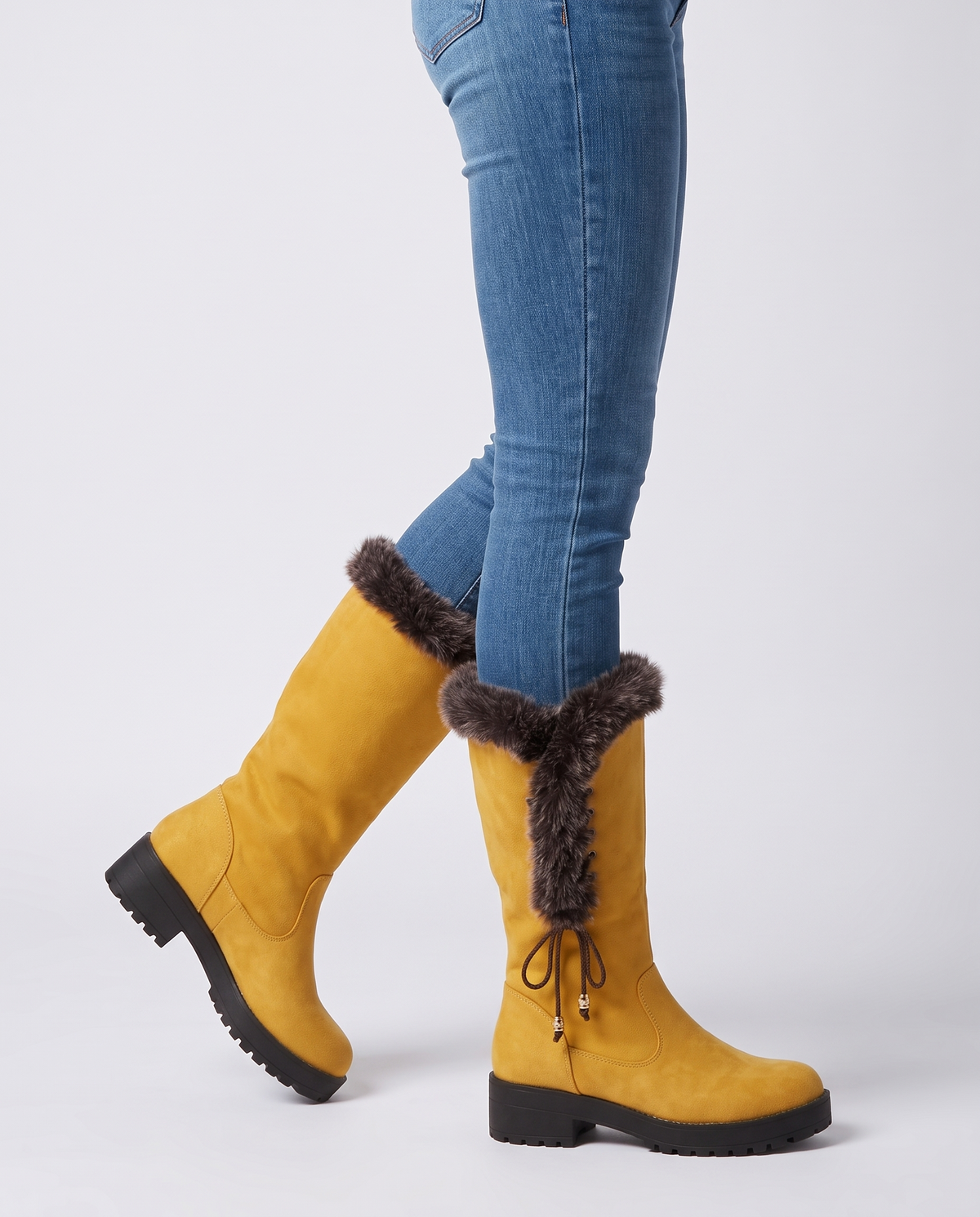 Greta Women's Suede Knee High Boots - Yellow