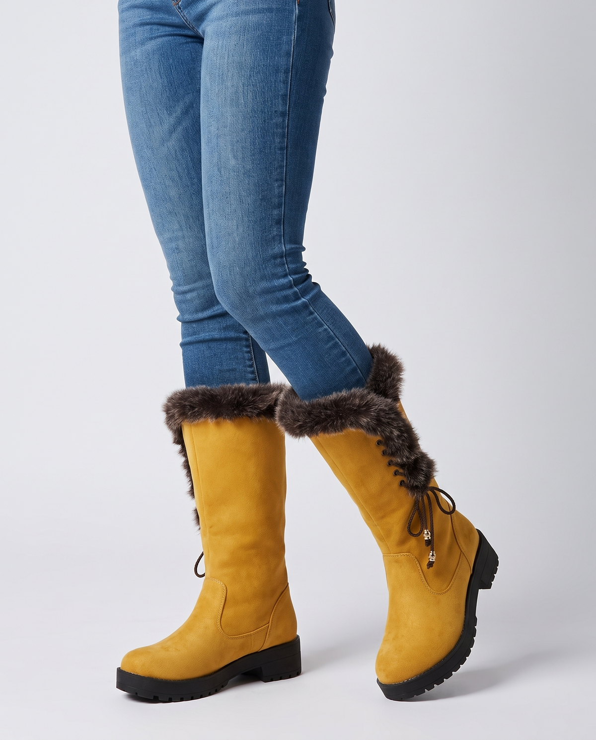 Greta Women's Suede Knee High Boots - Yellow