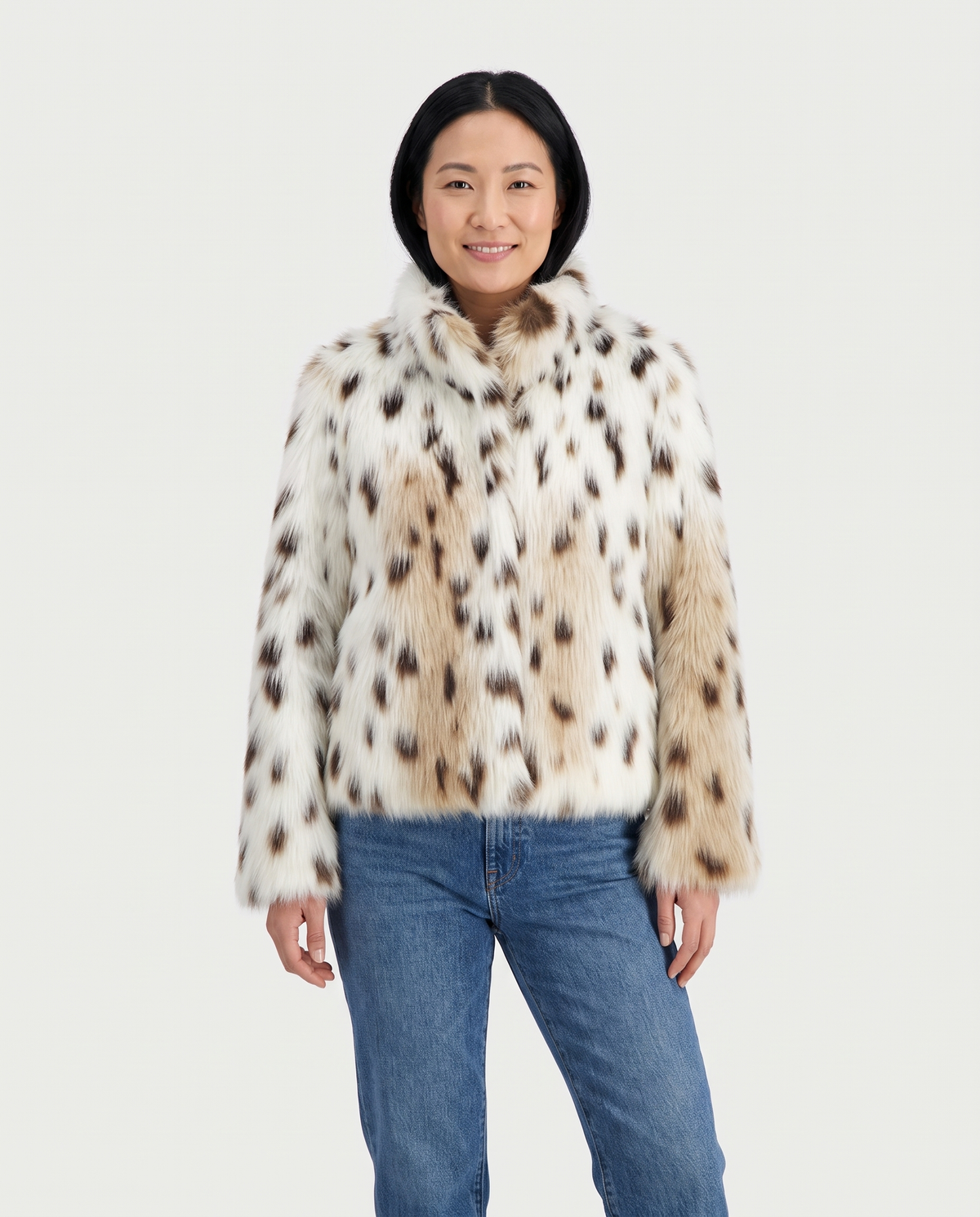 Gwen Women's Leopard Print Faux Fur Jacket in Ivory